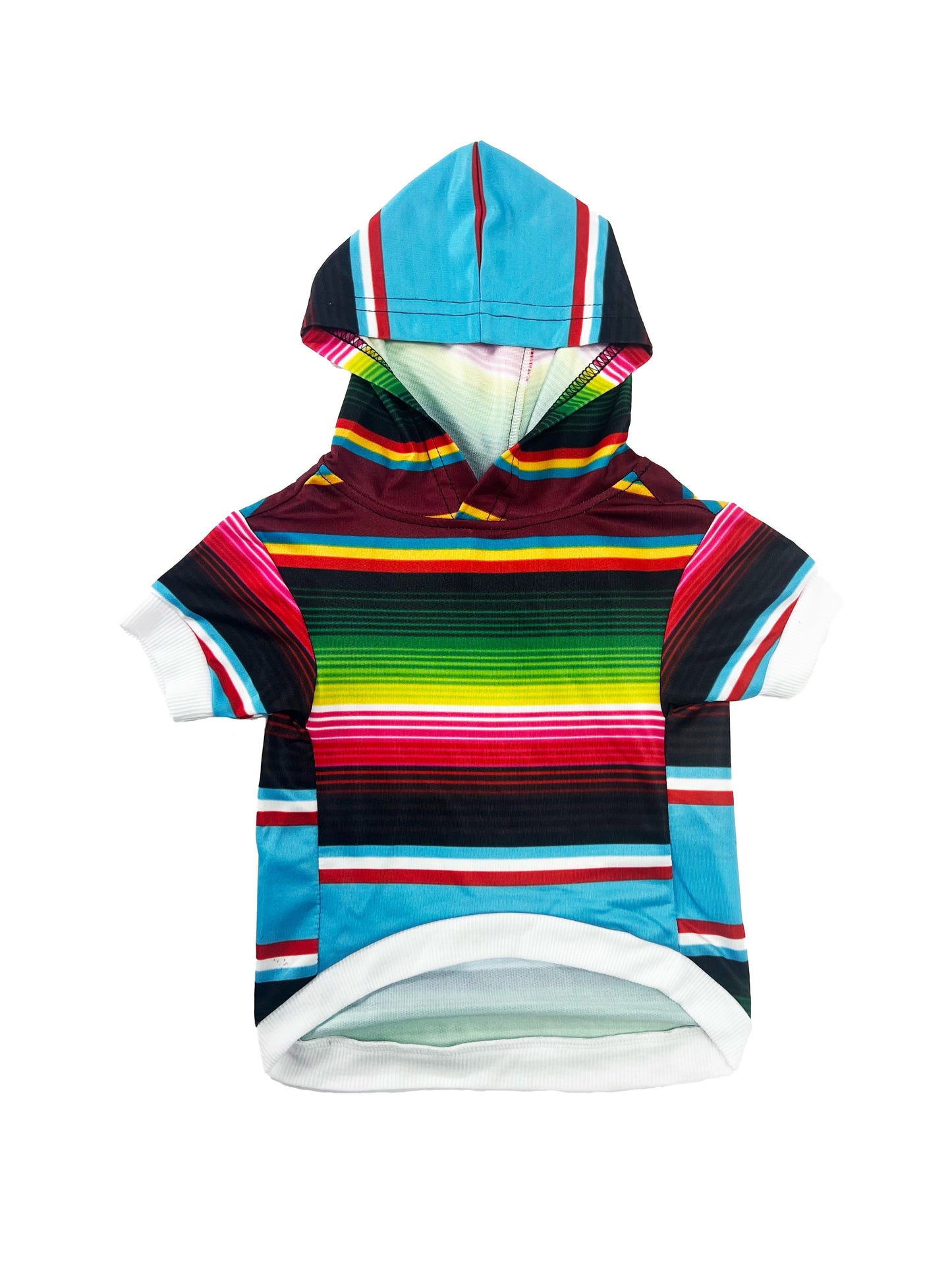 Pet Hoodie Light Blue multi Serape Print