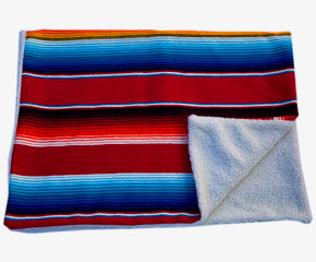 Saltillo Serape Blanket with Sherpa Lining - Red