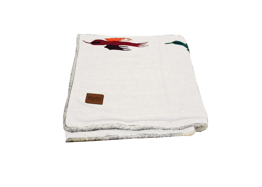 Thunderbird Blanket with Sherpa Lining - White