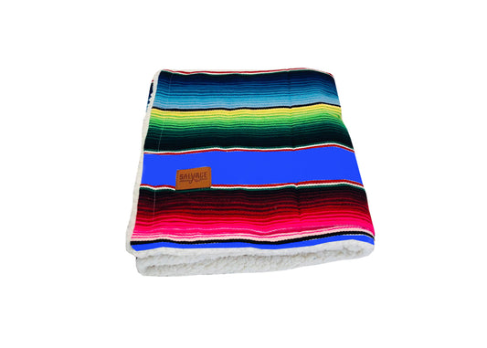 Saltillo Serape Blanket with Sherpa Lining - Azul