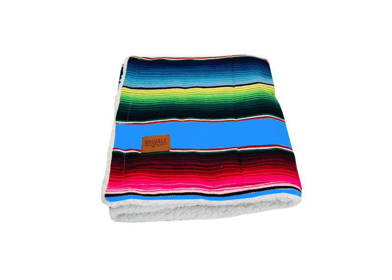 Saltillo Serape Blanket with Sherpa Lining - Light Blue