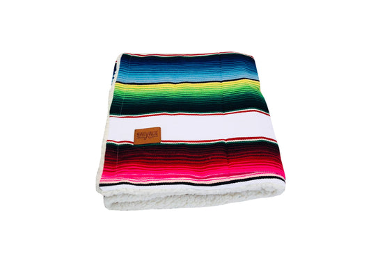 Saltillo Serape Blanket with Sherpa Lining - White