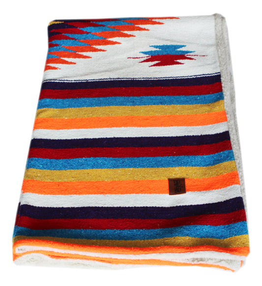 Diamante Blanket with Sherpa Lining - White multi rainbow
